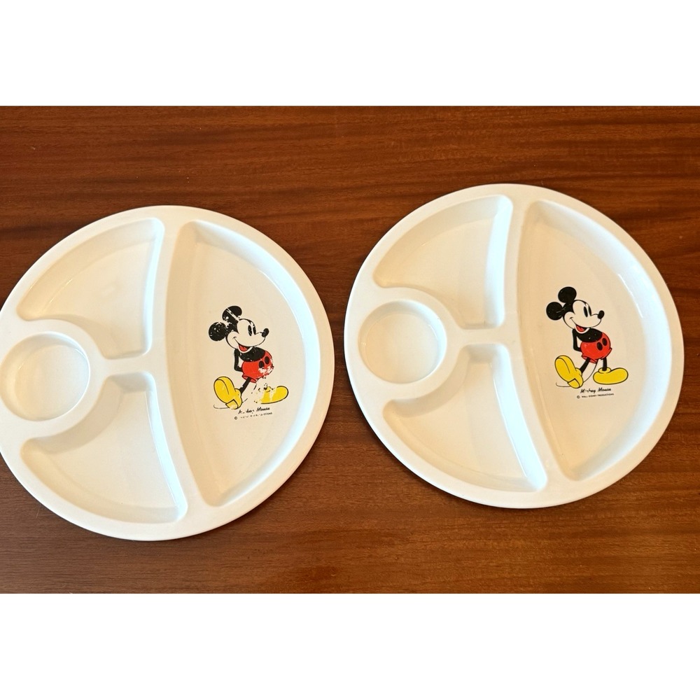 Vintage Walt‎ Disney Mickey Mouse Child's Divided Plastic Plates — 12″ USA